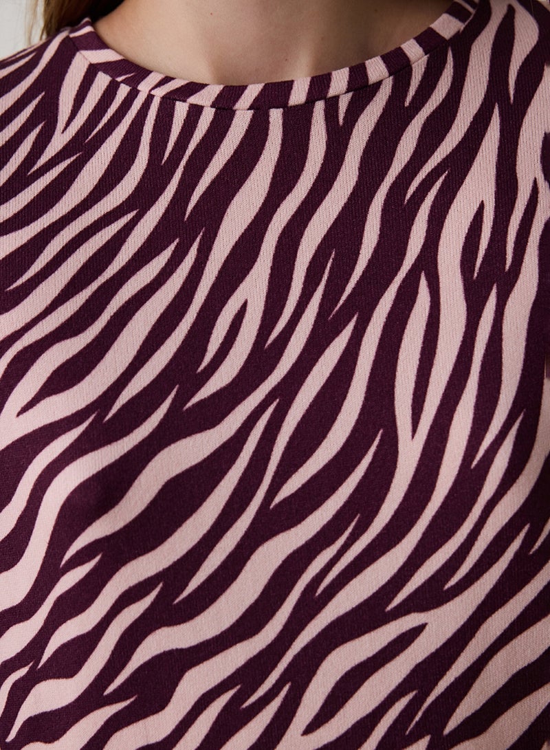 بنتي طقم بيجامة بأكمام طويلة وياقة دائرية بنقشة حمار وحشي - Image 3